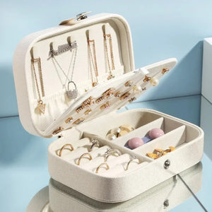 Boite à bijoux portable en simili cuir avec fermeture éclair vue d'ensemble