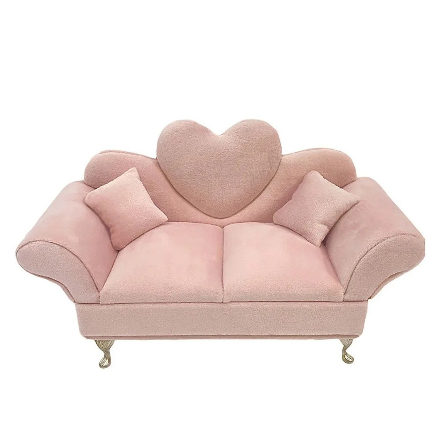 Vue de face boîte à bijoux mini canapé cœur velours rose miroir