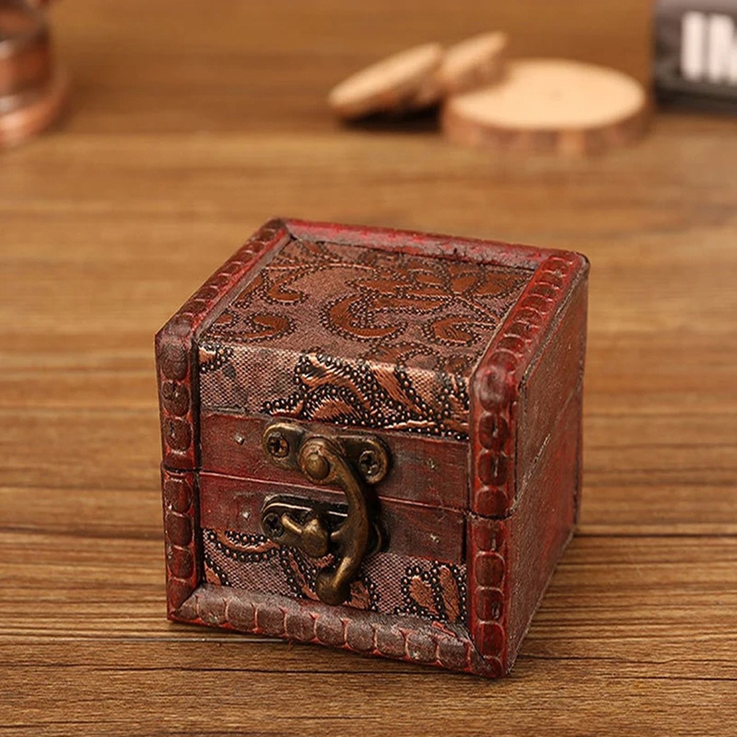 Boite à bijoux bois vintage chinois motif Fleurs