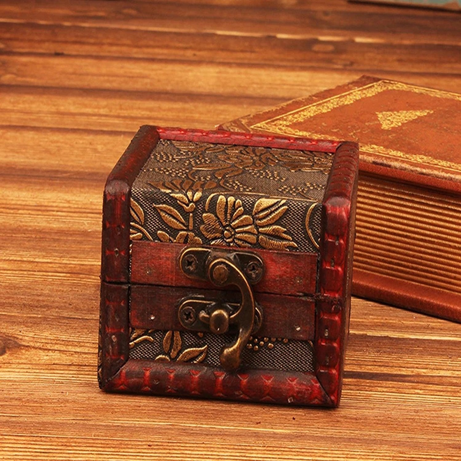 Boite à bijoux bois vintage chinois motif Raisin doré