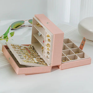 Boîte à bijoux 3 niveaux intérieur rouleaux bagues compartiments