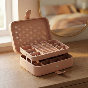 Style de vie boîte à bijoux 3 niveaux cuir PU rose scène 1
