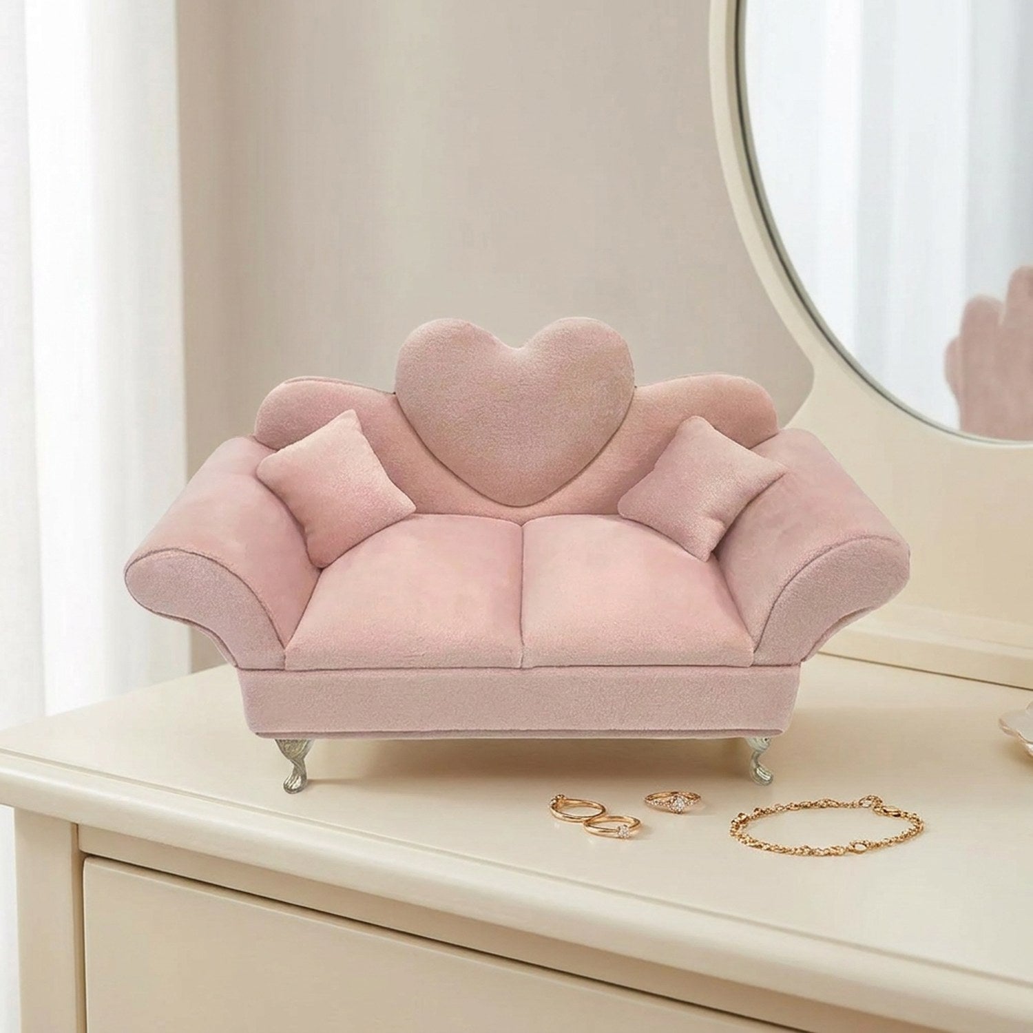 Boîte à bijoux mini meuble velours sur coiffeuse avec bijoux