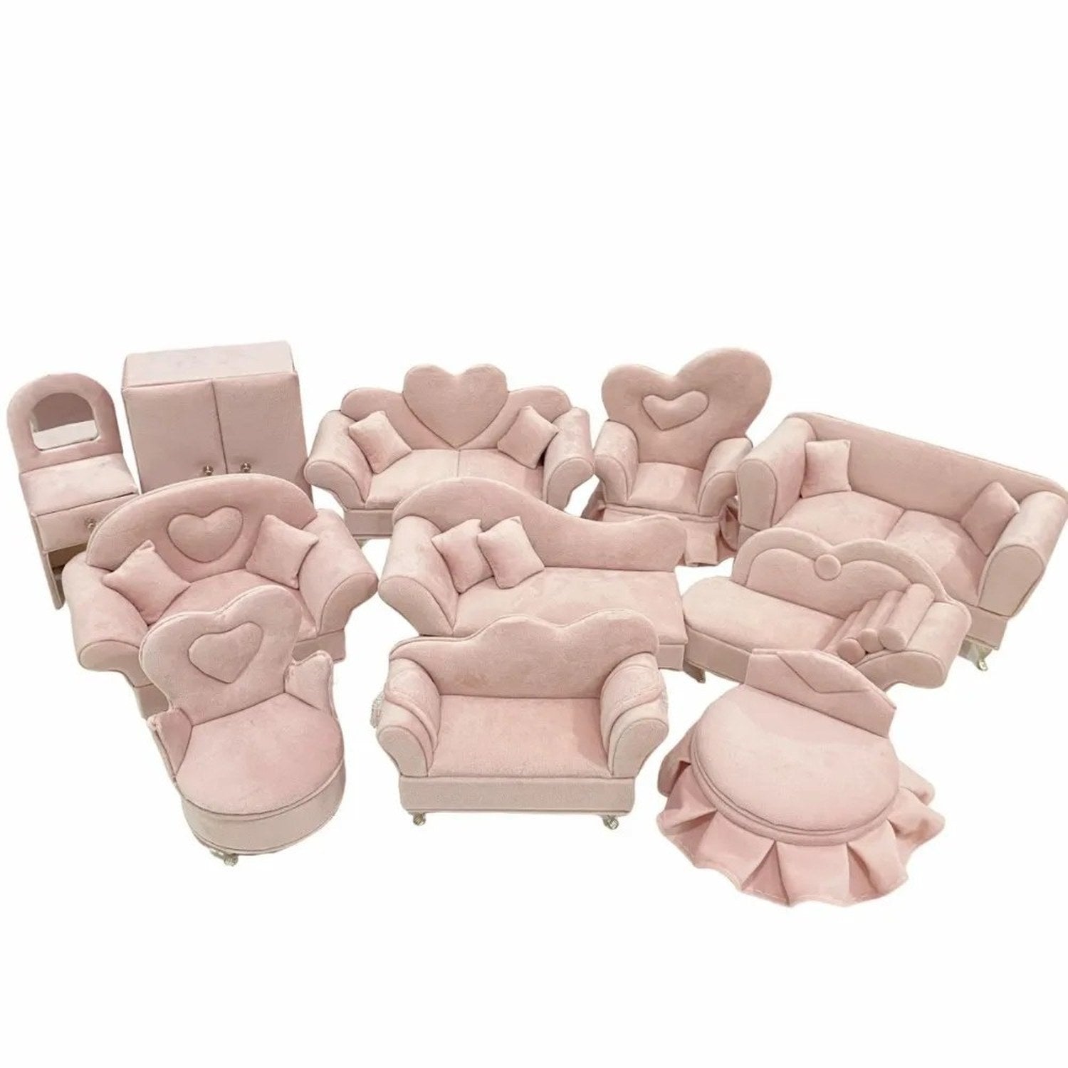 Vue ensemble boîtes à bijoux mini meubles velours modèles