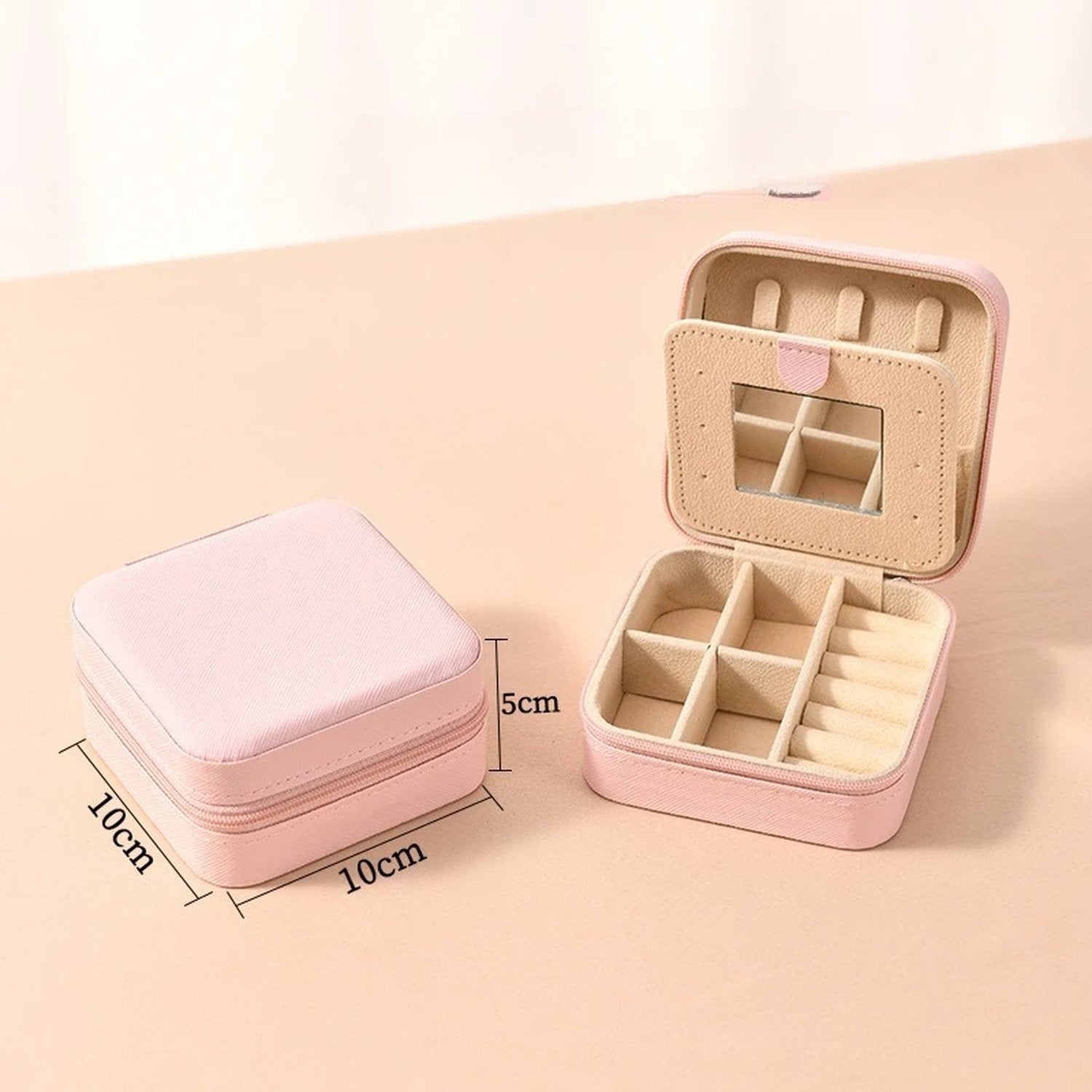 Boite à bijoux de voyage cuir PU Rose poudré