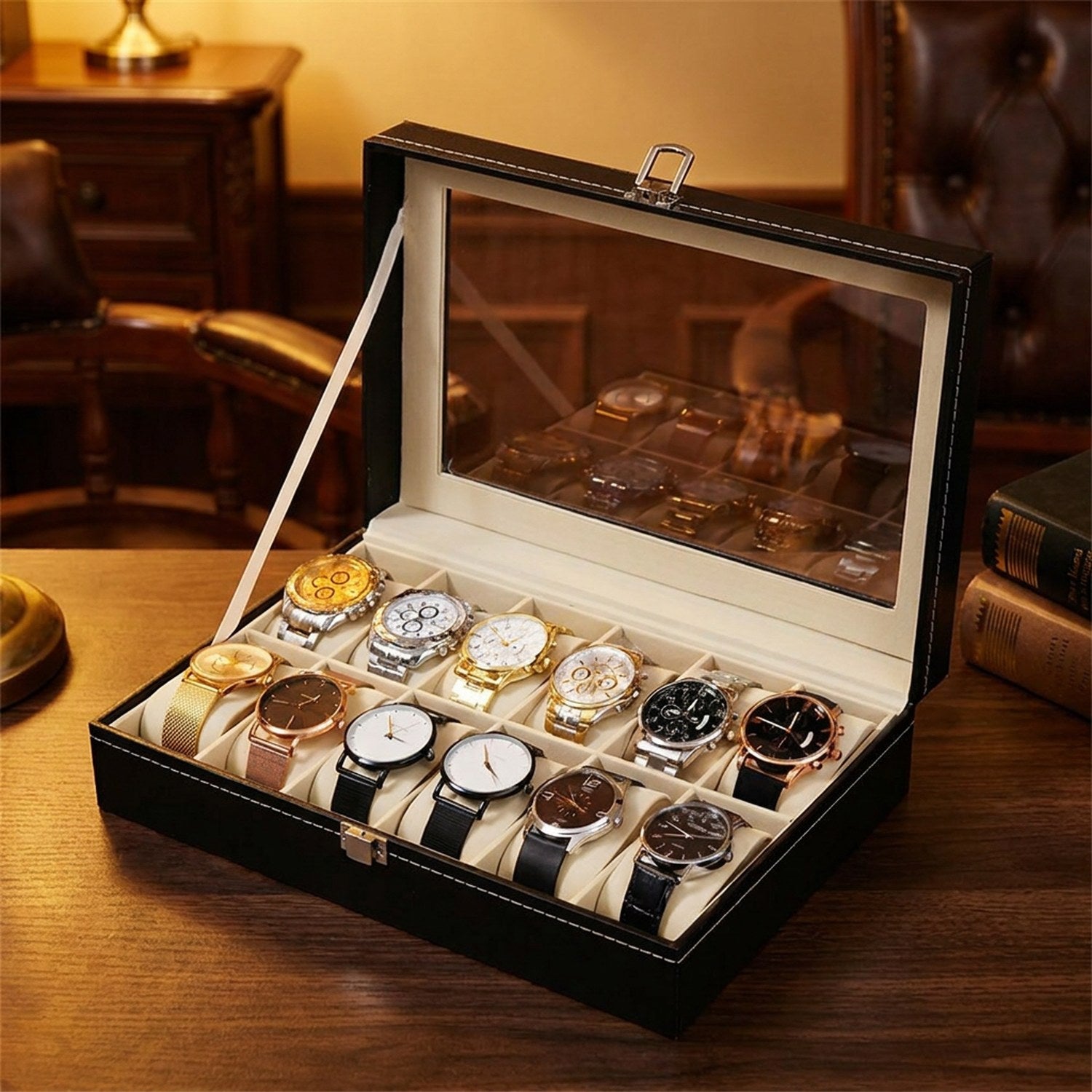 Boîte à montres 12 emplacements en cuir PU