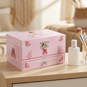 Boîte à musique ballet taille 15,2 cm sur coiffeuse avec pinceaux maquillage
