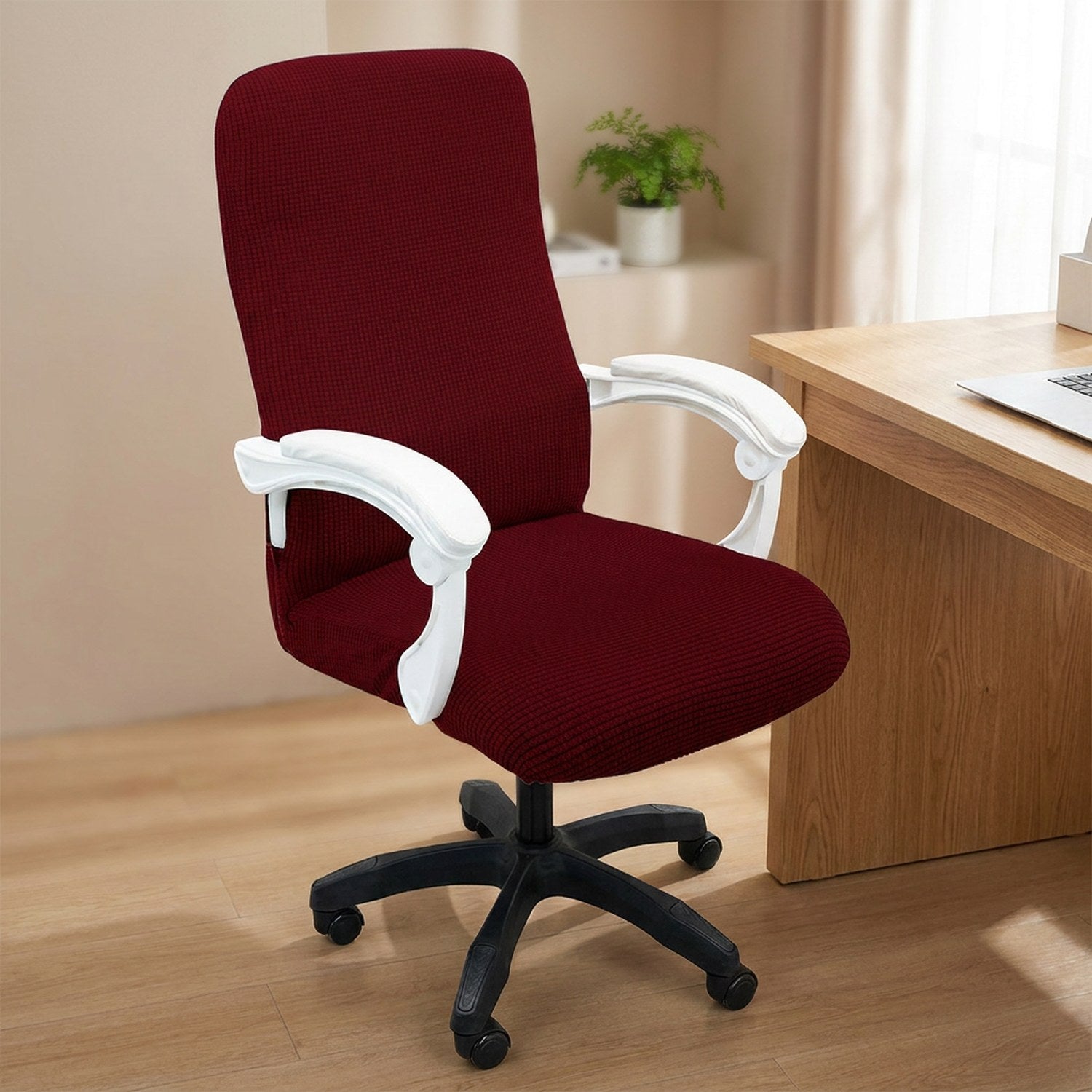 Housse de chaise de bureau bordeaux en maille gaufrée extensible