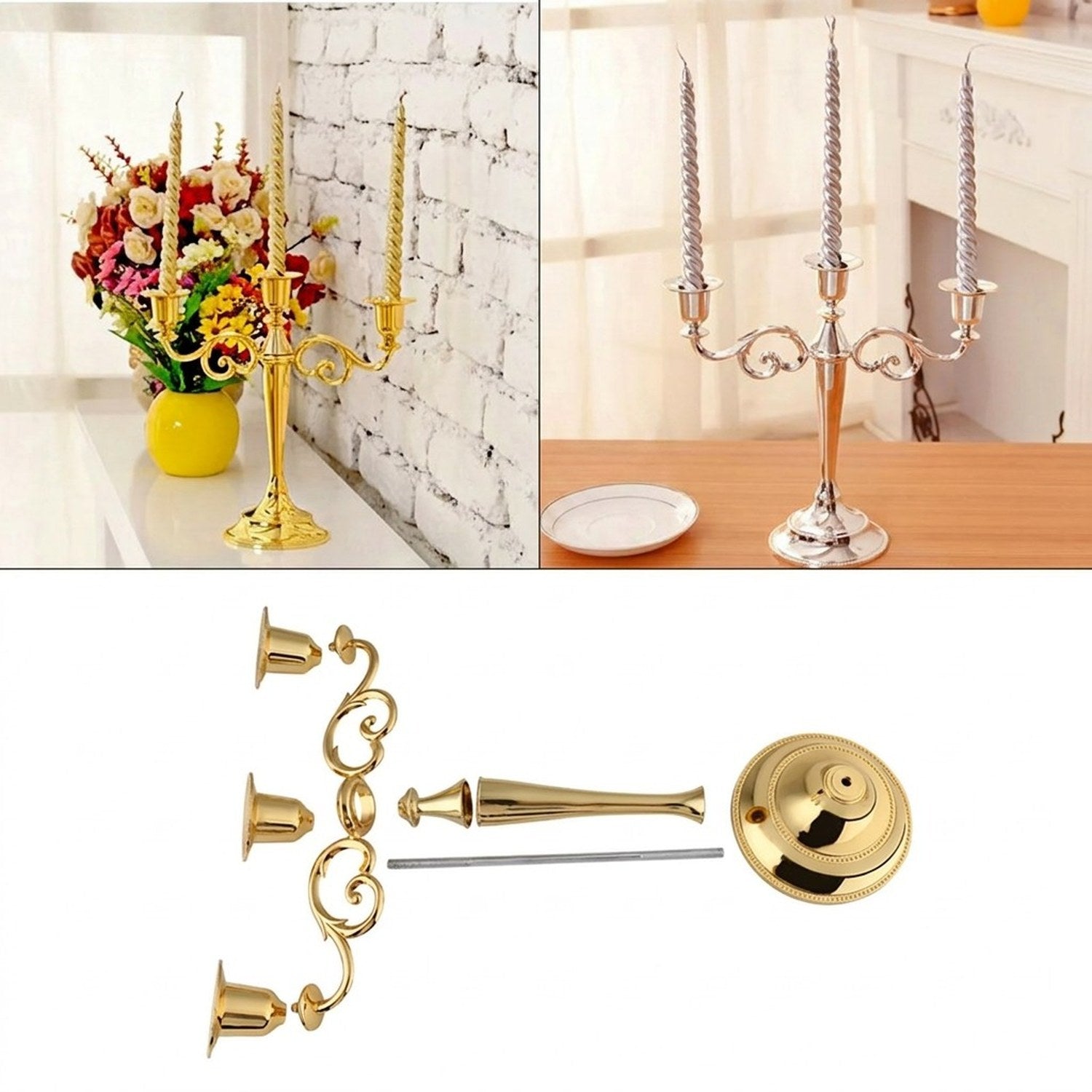 Bougeoir chandelier métal disponible en coloris argenté et doré