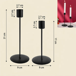 Schéma de dimensions des bougeoirs Duo: grand 21 cm, petit 17 cm, base 9 cm