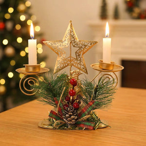 Bougeoir de Noël en métal doré modèle étoile ajourée