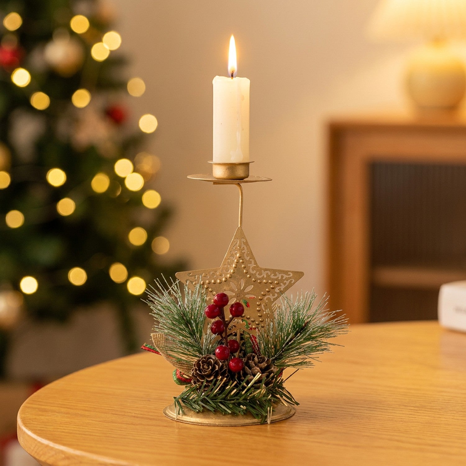 Bougeoir de Noël en métal doré modèle étoile
