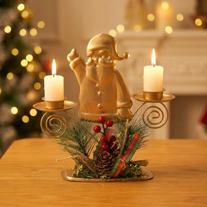 Bougeoir de Noël en métal doré modèle père Noël