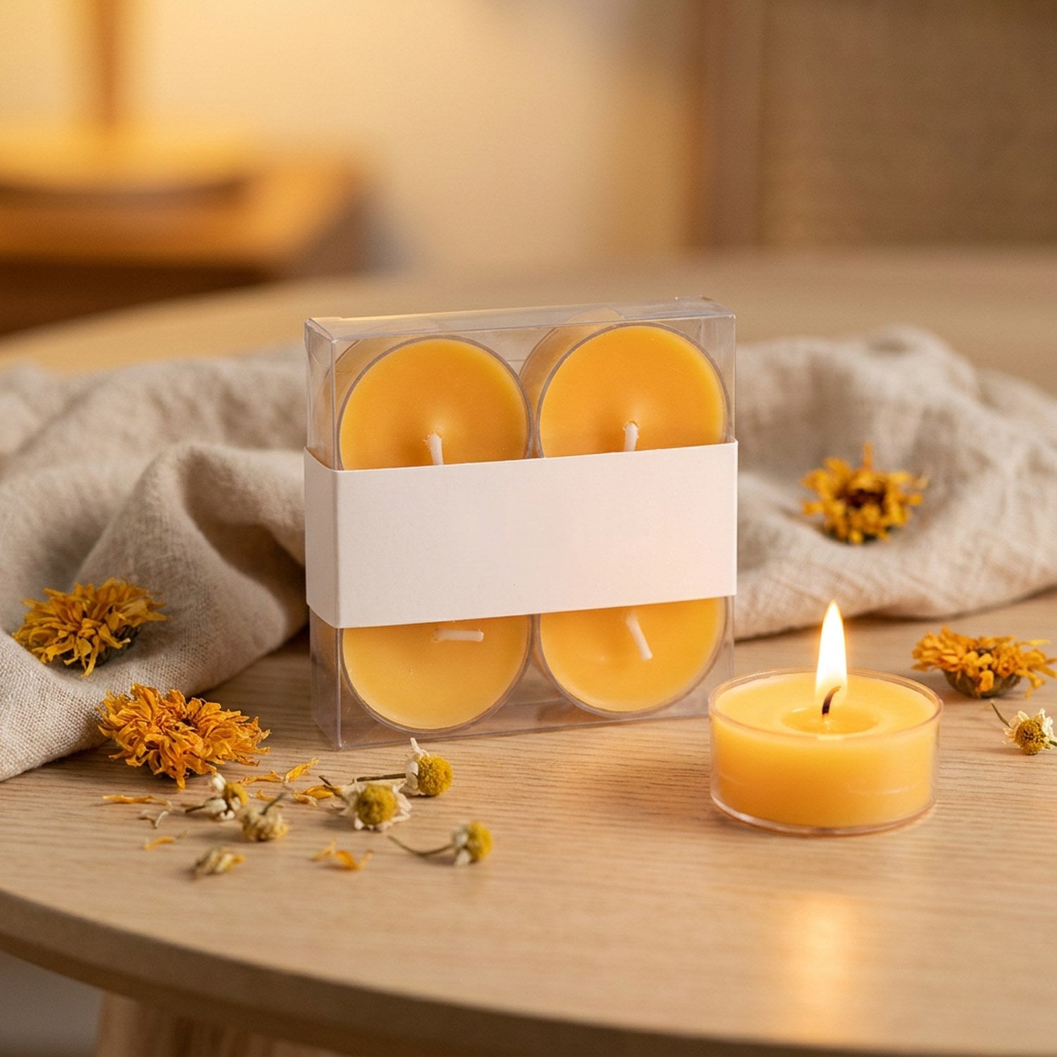 Lot de 4 bougies parfumées jaune doux en cire de soja