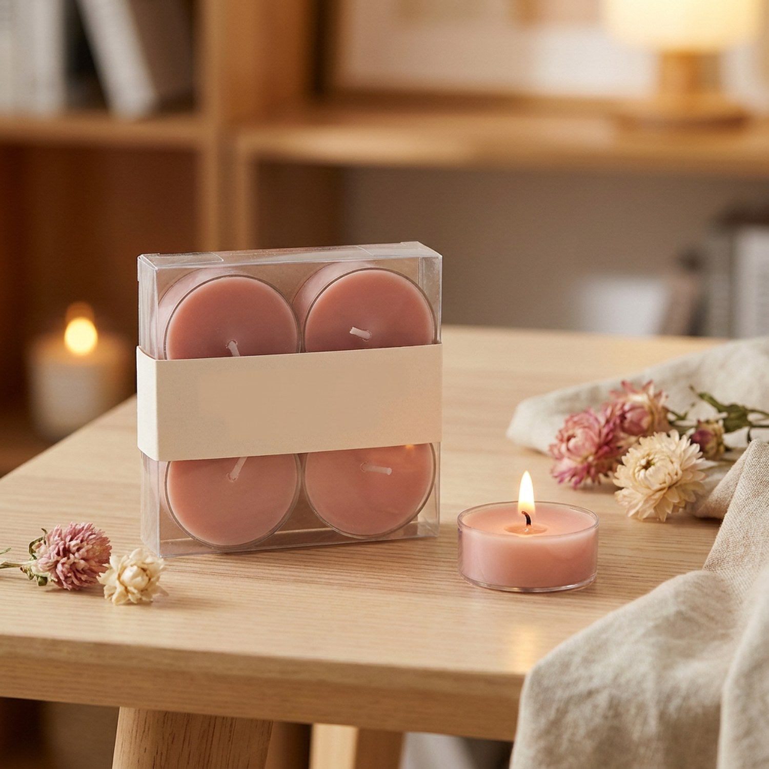 Lot de 4 bougies parfumées rose poudré en cire de soja