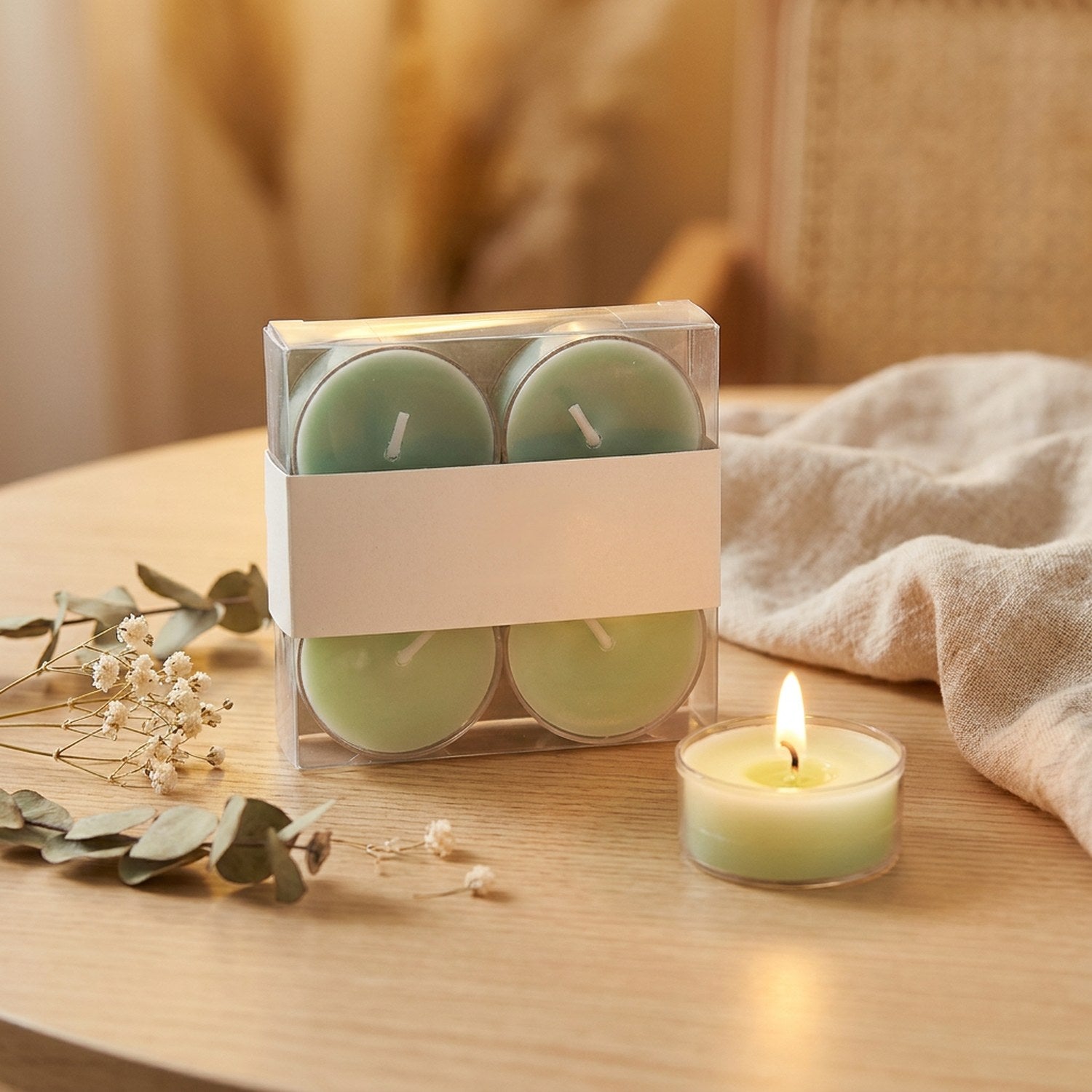 Lot de 4 bougies parfumées vert sauge en cire de soja