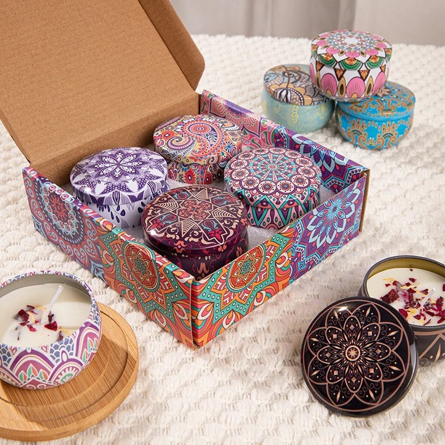 Bougie parfumée boîte mandala étain collection 8 designs