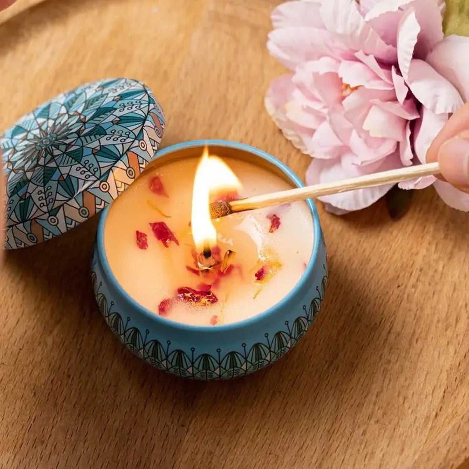 Bougie cire de soja fleurs séchées naturelles intérieur boîte