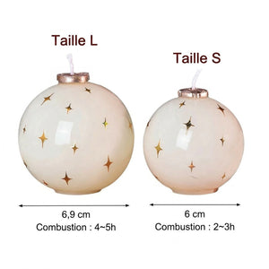 Schéma dimensions bougie boule Noël taille S 6 cm et L 6,9 cm