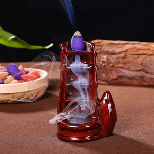Brûleur encens refoulement céramique marron motif bambou