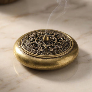 Brûleur d'encens bouddhiste modèle Bol plat disque large laiton