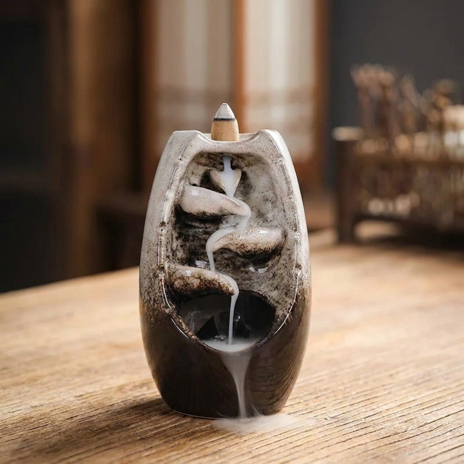 Brûleur d'encens cascade en céramique Beige