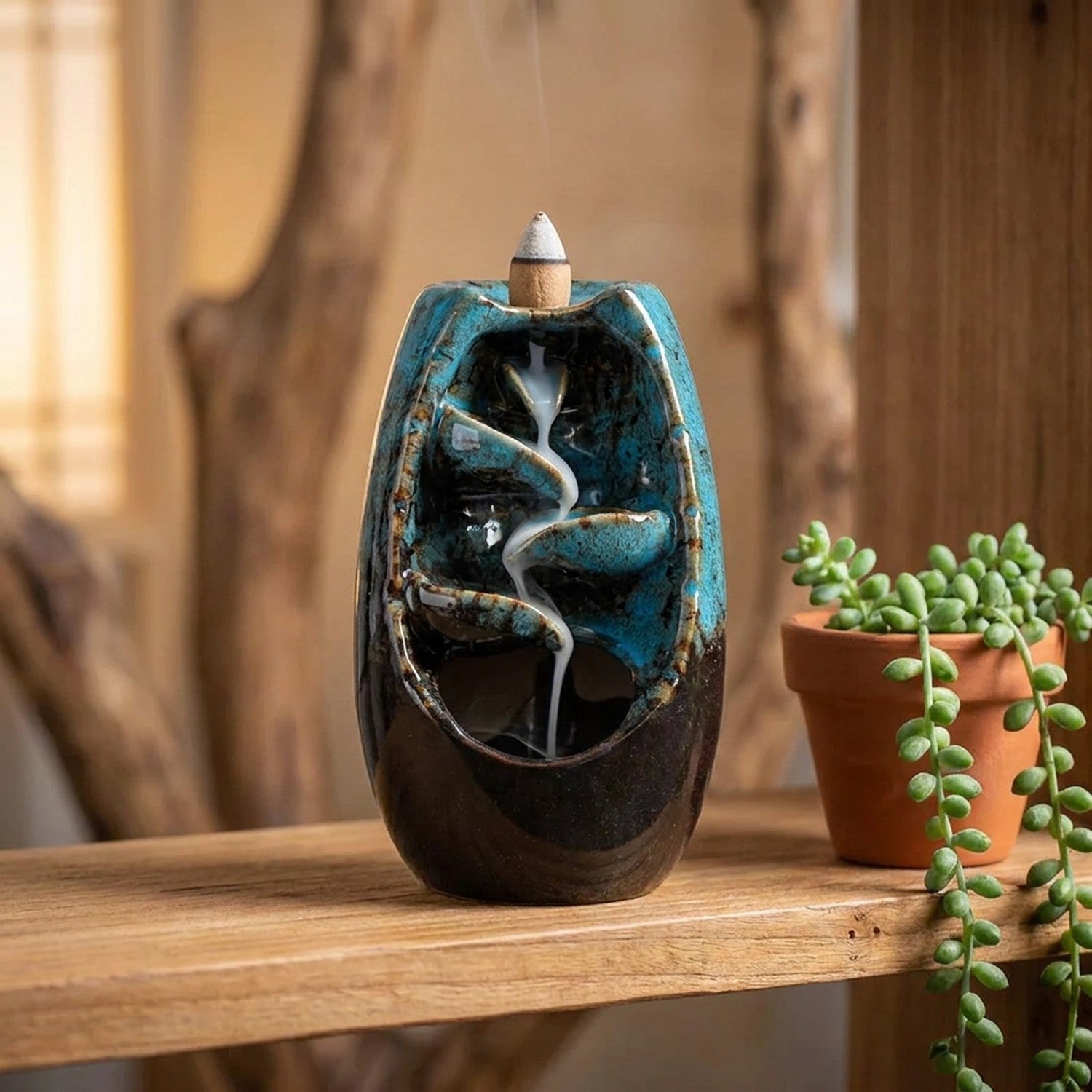 Brûleur d'encens cascade en céramique pour intérieur zen