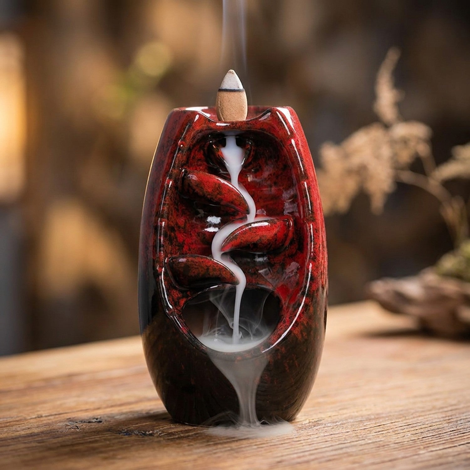 Brûleur d'encens cascade en céramique Rouge