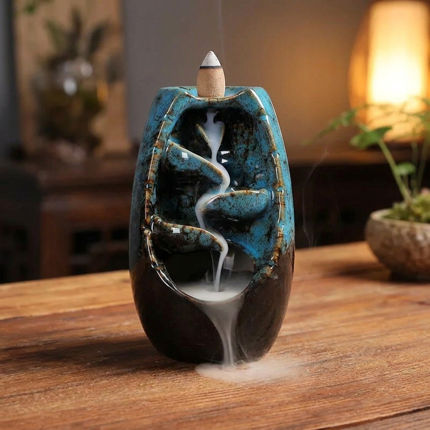 Brûleur d'encens cascade en céramique Turquoise