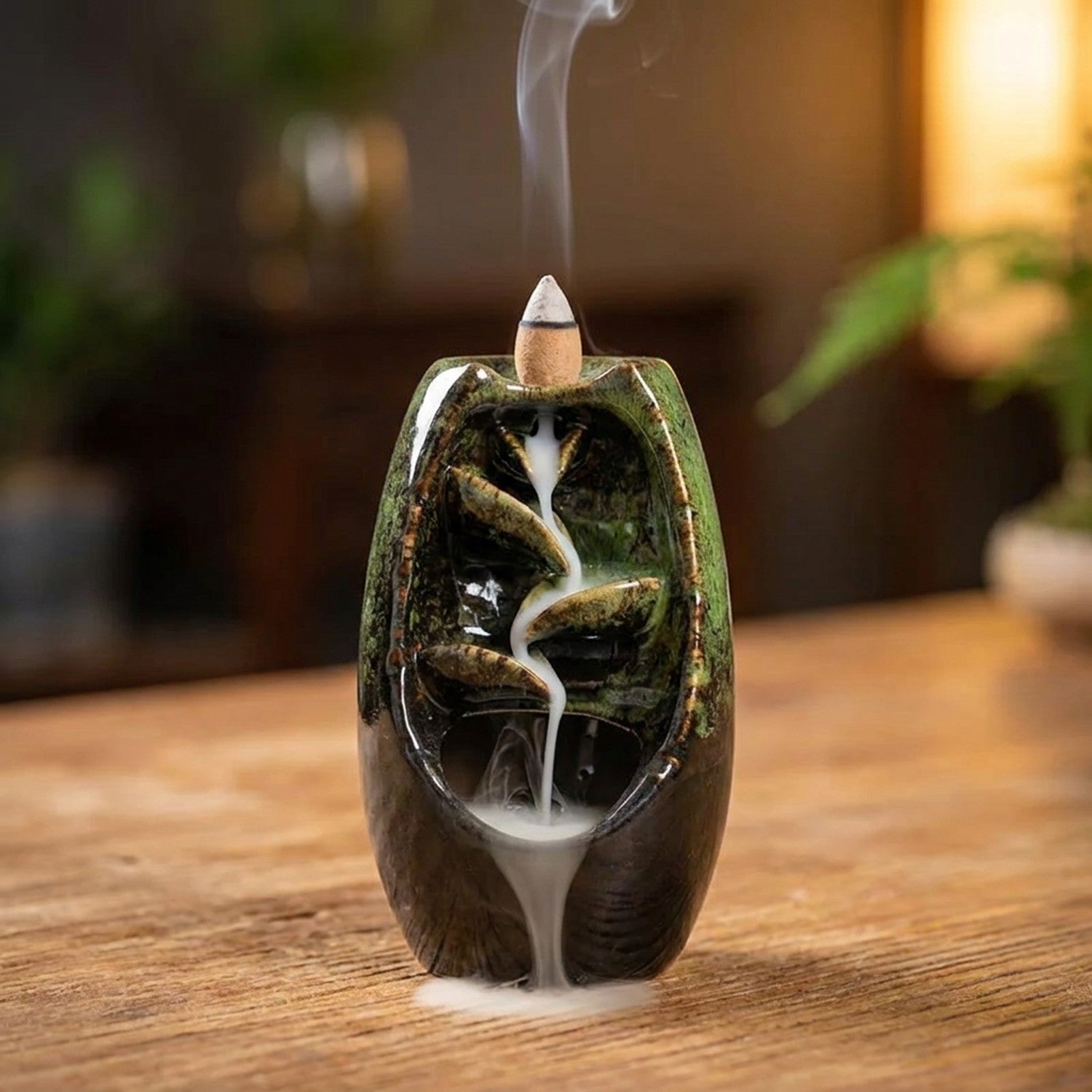 Brûleur d'encens cascade en céramique Verte