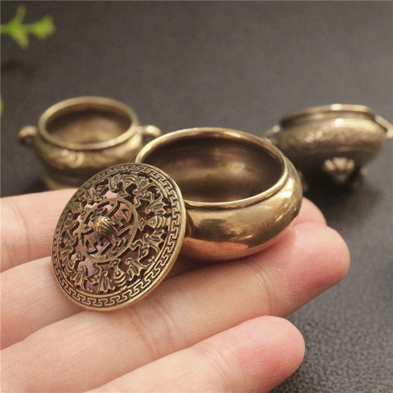 Brûleur d'encens bouddhiste lotus en laiton vue produit 2