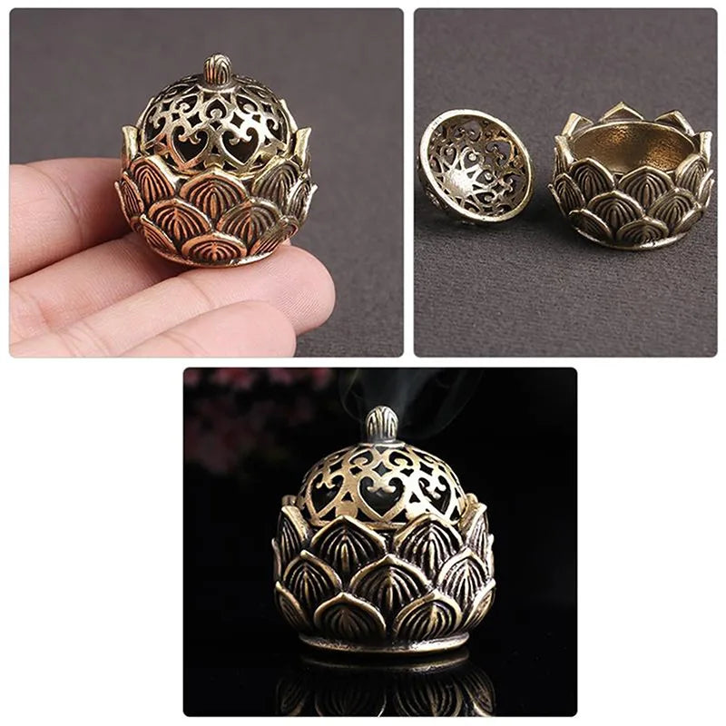 Brûleur d'encens bouddhiste lotus en laiton vue produit 3