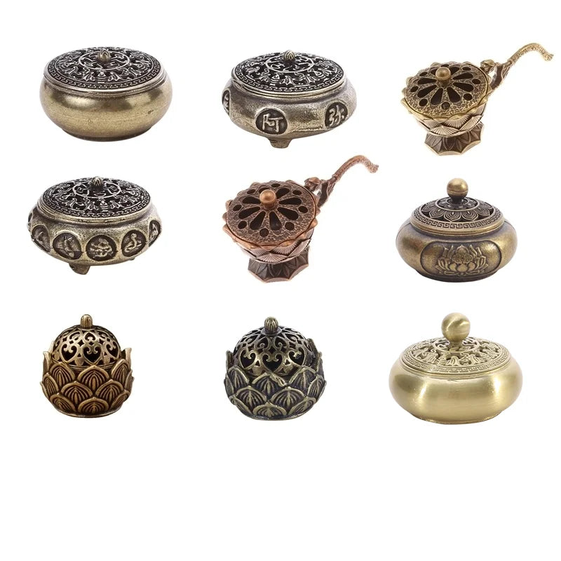 Brûleur d'encens bouddhiste lotus en laiton vue produit 6