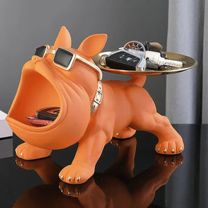 Bulldog résine orange plateau doré rangement