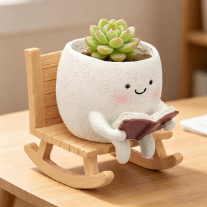 Cache-pot résine forme visage souriant avec succulent, photo produit originale