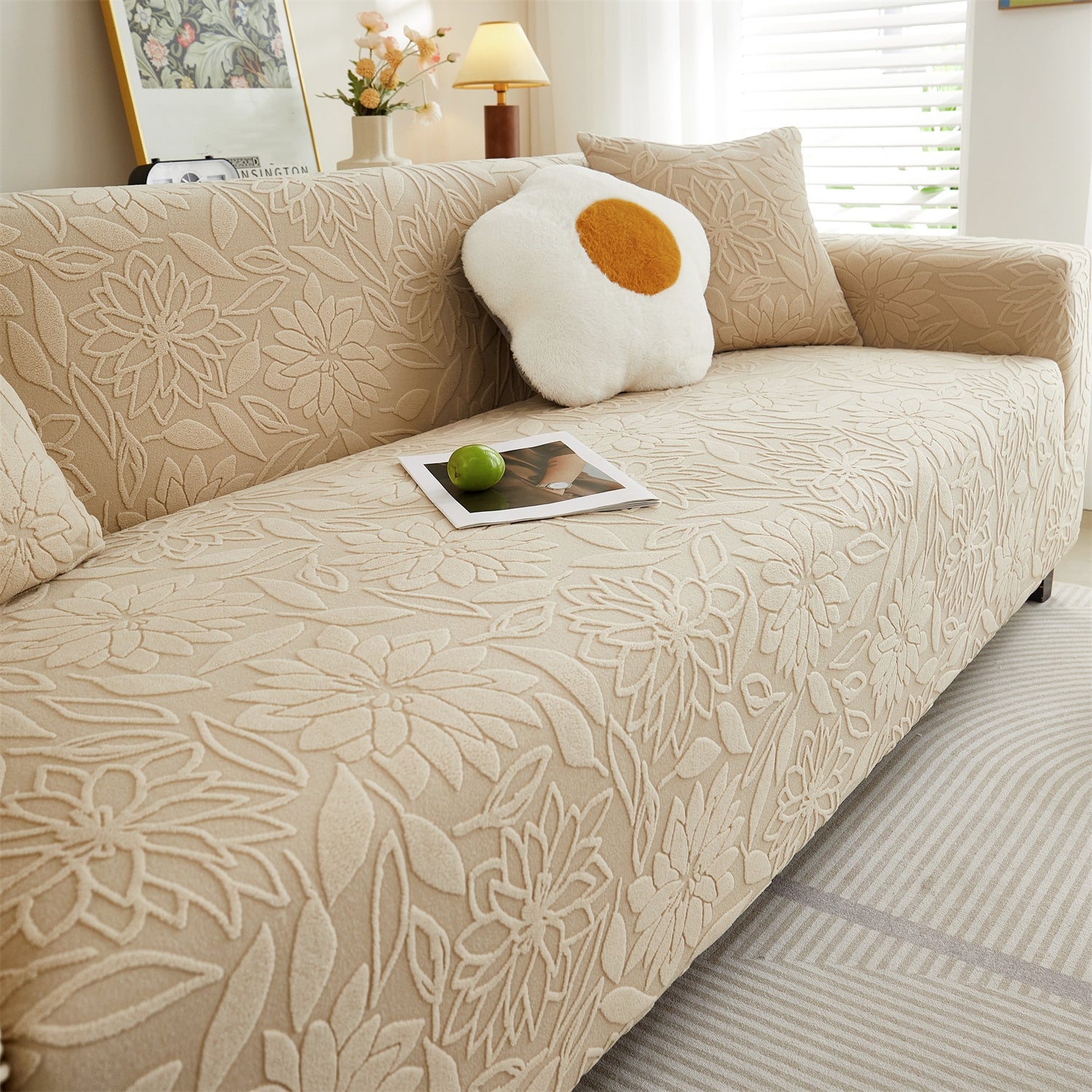 Housse de canapé jacquard camélia kaki
