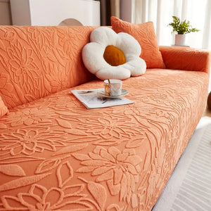 Housse de canapé jacquard camélia orange
