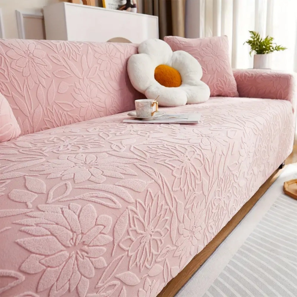 Housse de canapé jacquard camélia rose