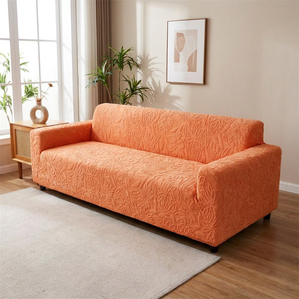 Housse de canapé orange en situation