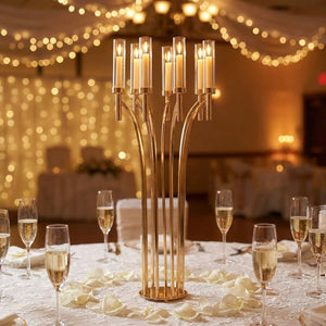 Chandelier de mariage 8 bras en métal doré 110cm pour centre de table