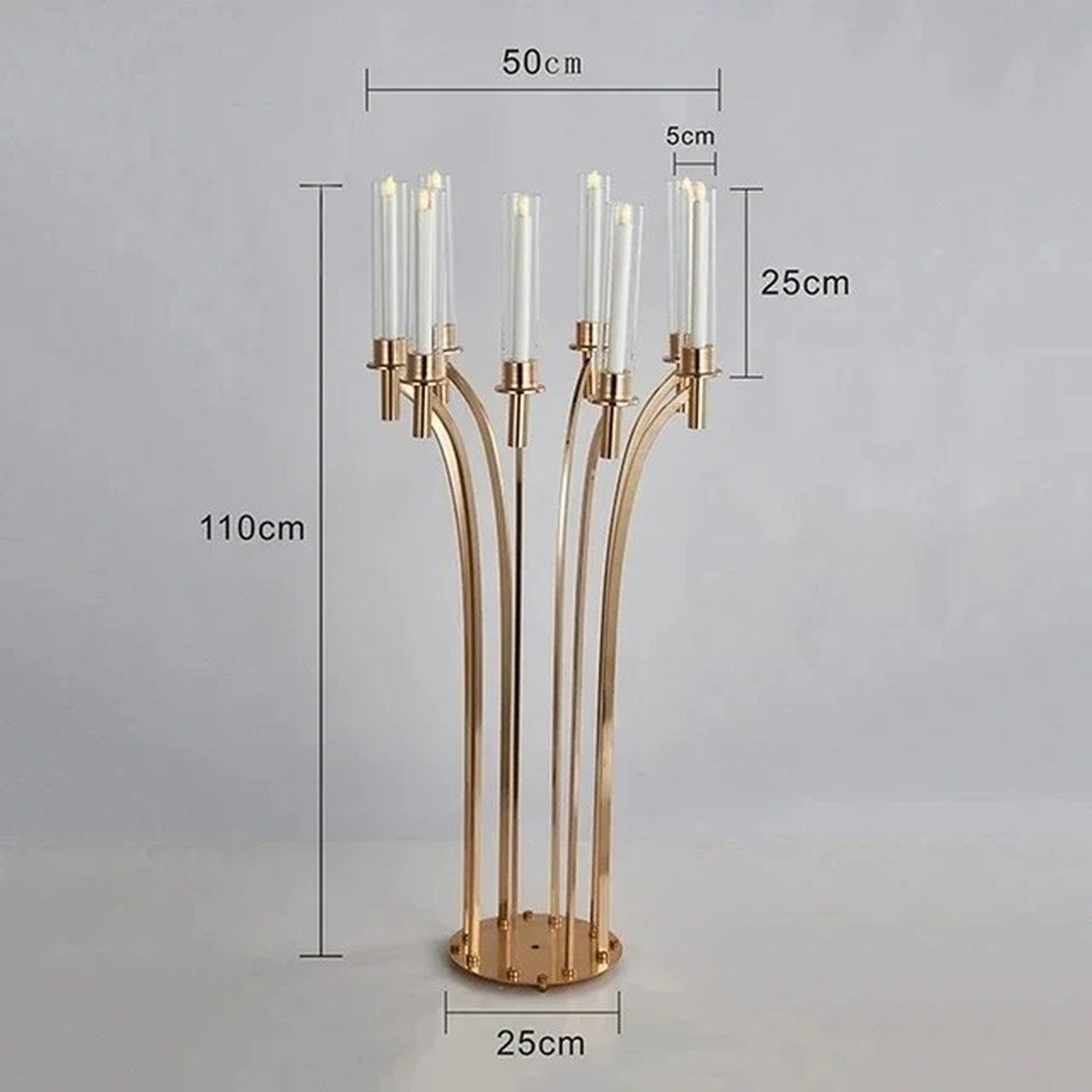 Dimensions chandelier mariage 8 bras: hauteur 110cm, largeur 50cm, base 25cm