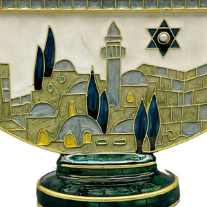 Détail émail mosaïque vert chandelier Menorah
