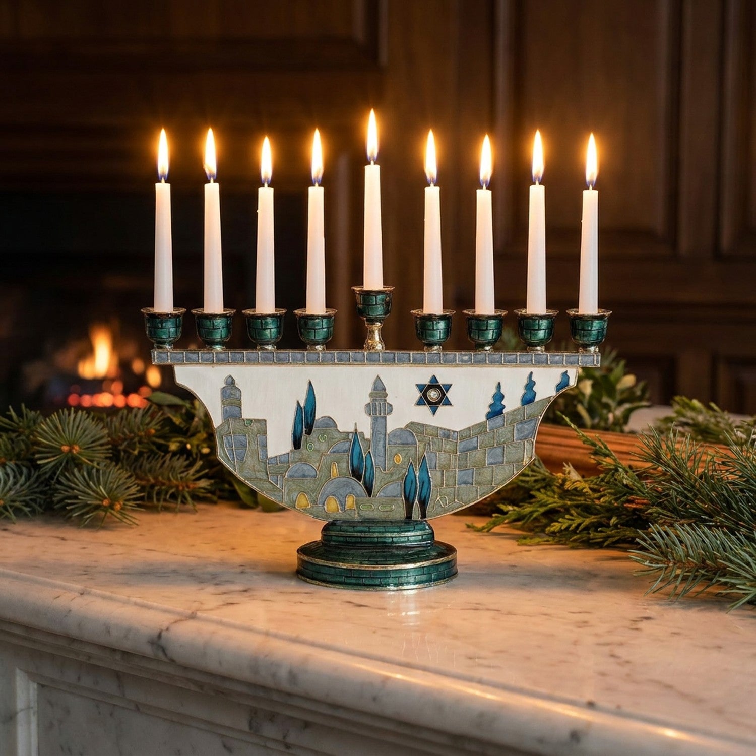 Chandelier Menorah manteau de cheminée décoration festive