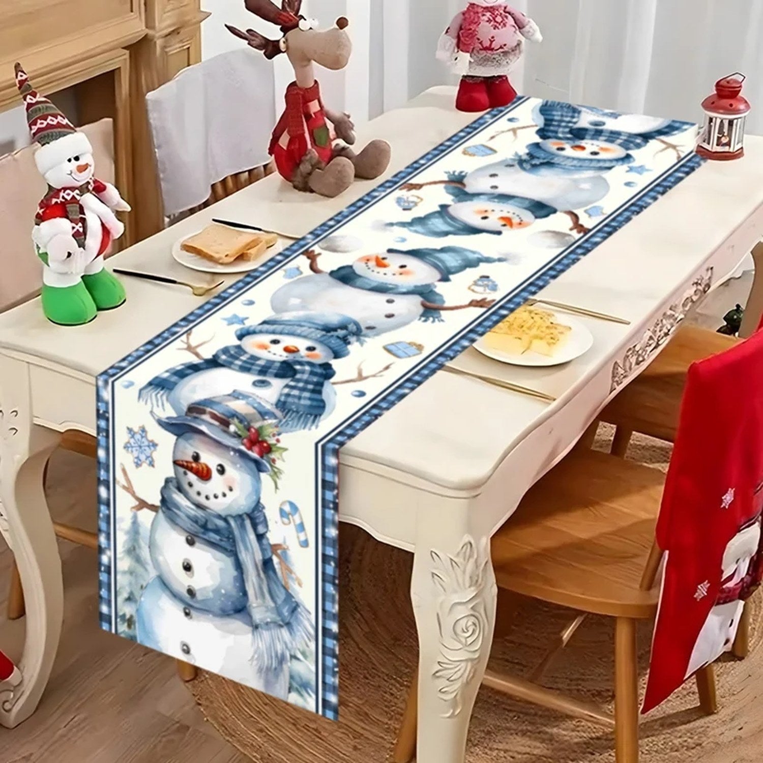 Chemin de table Noël - Bonhomme de Neige Bleu