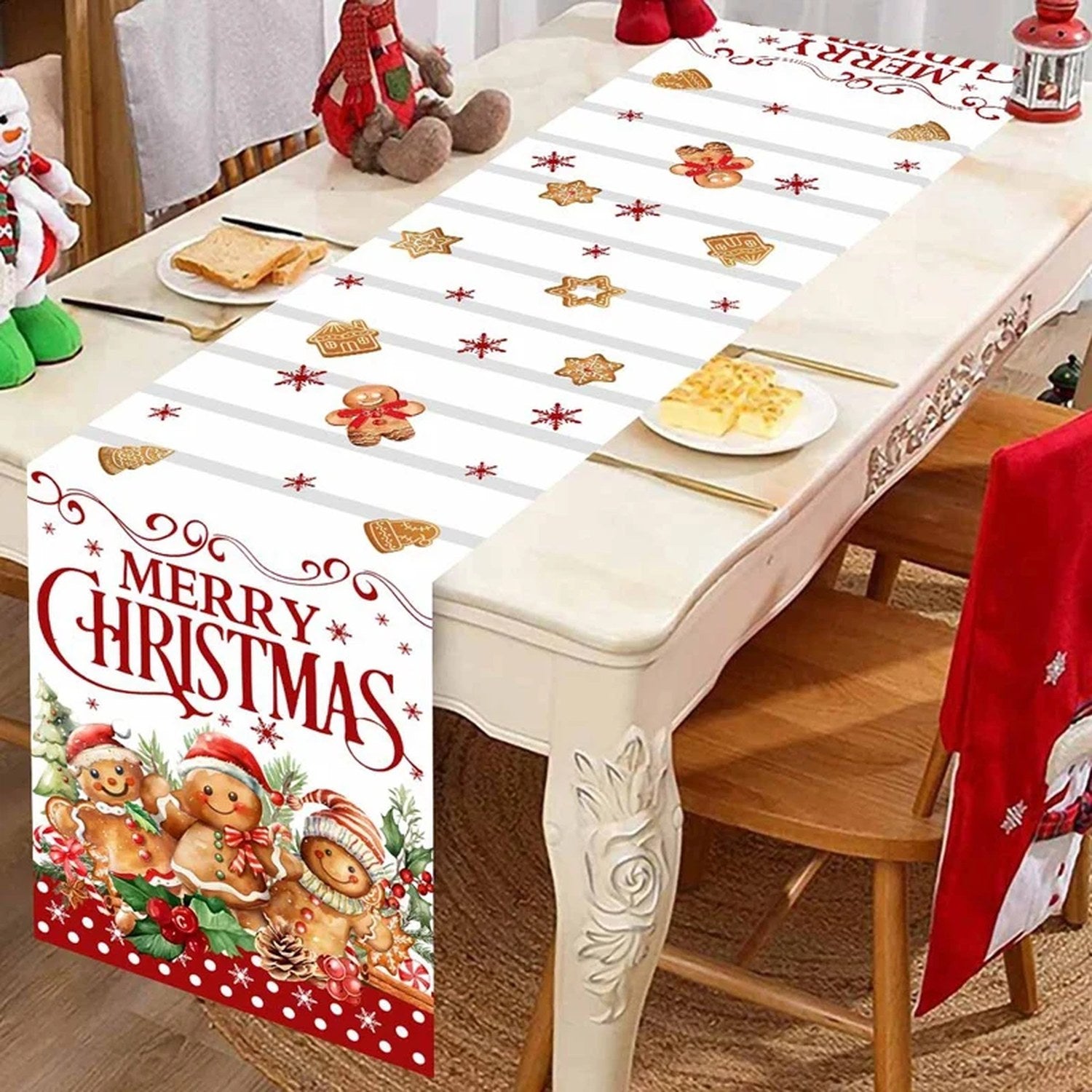 Chemin de table Noël - Bonhomme de Neige Rose