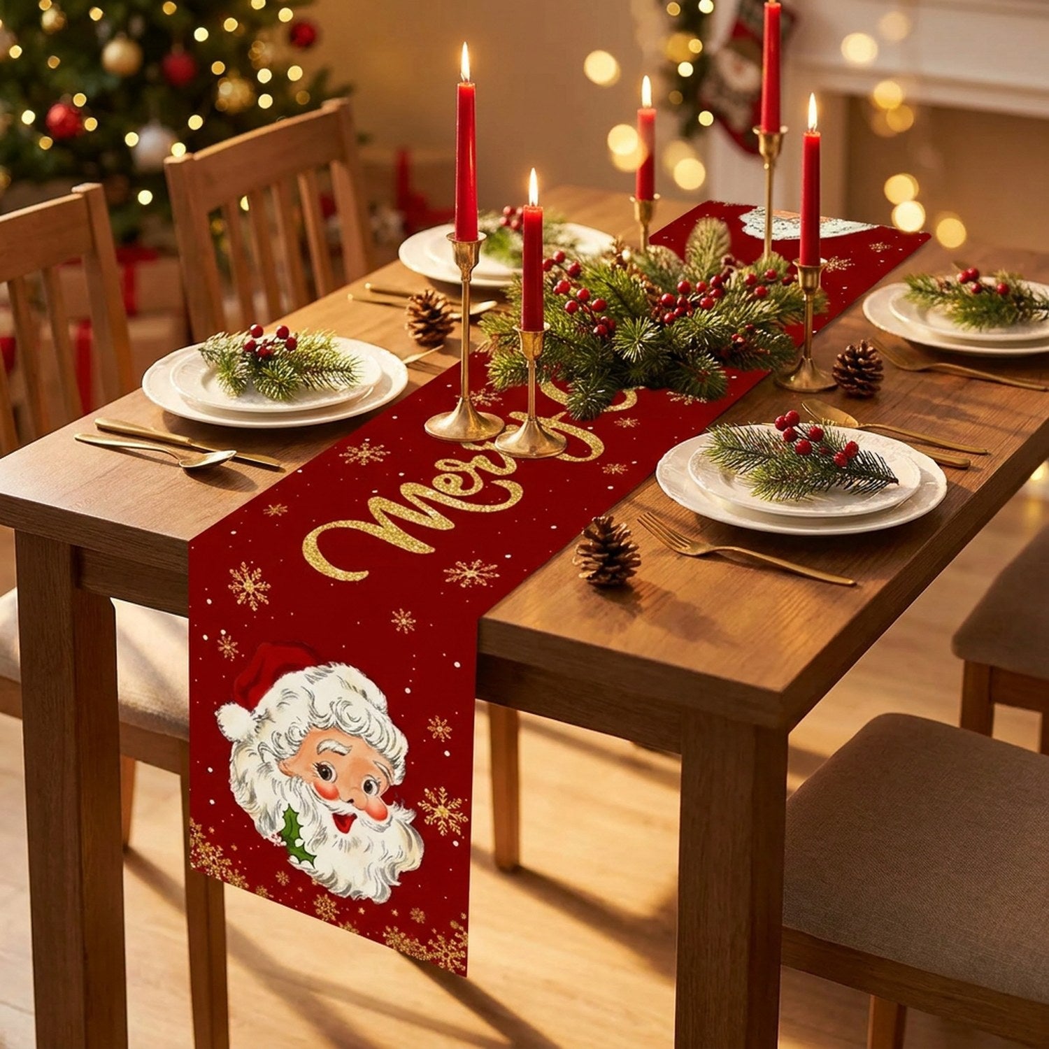 Chemin de table de Noël polyester festif 35x180 cm