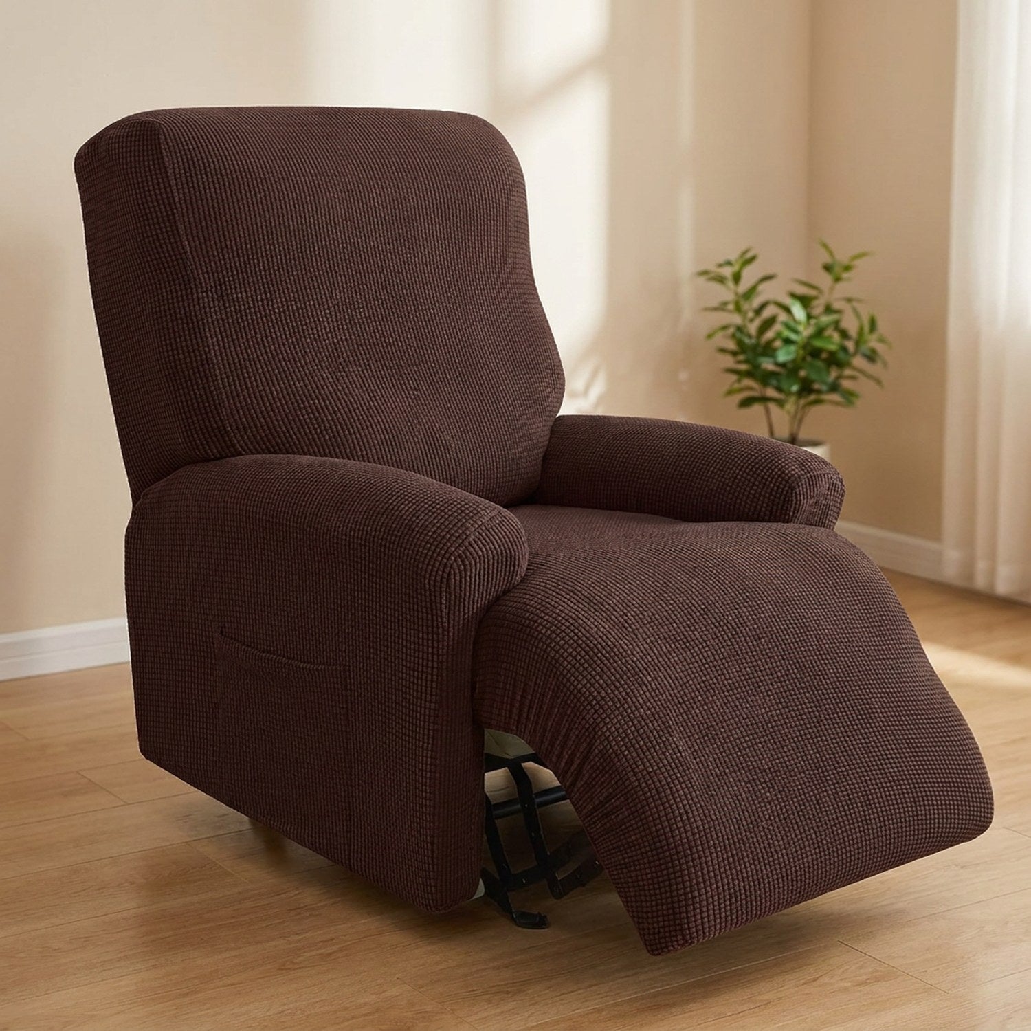 Housse de fauteuil inclinable chocolat en maille douce