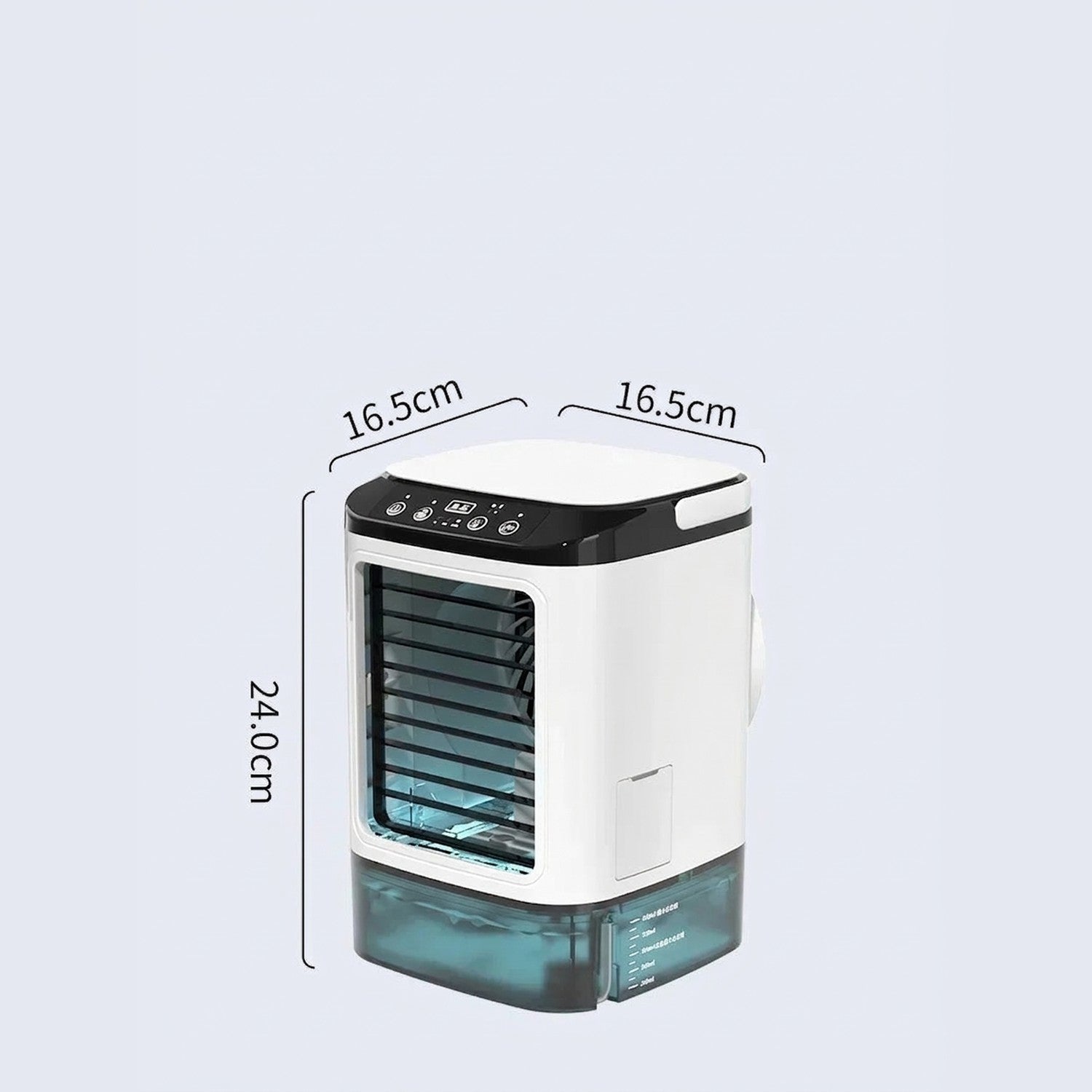 Dimensions du climatiseur portable 16,5 x 16,5 x 24 cm