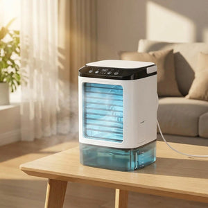 Climatiseur portable sur une table d appoint dans un salon ensoleillé en été