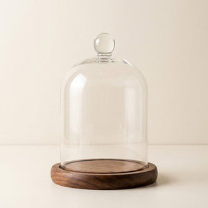 Cloche verre silhouette dôme base bois